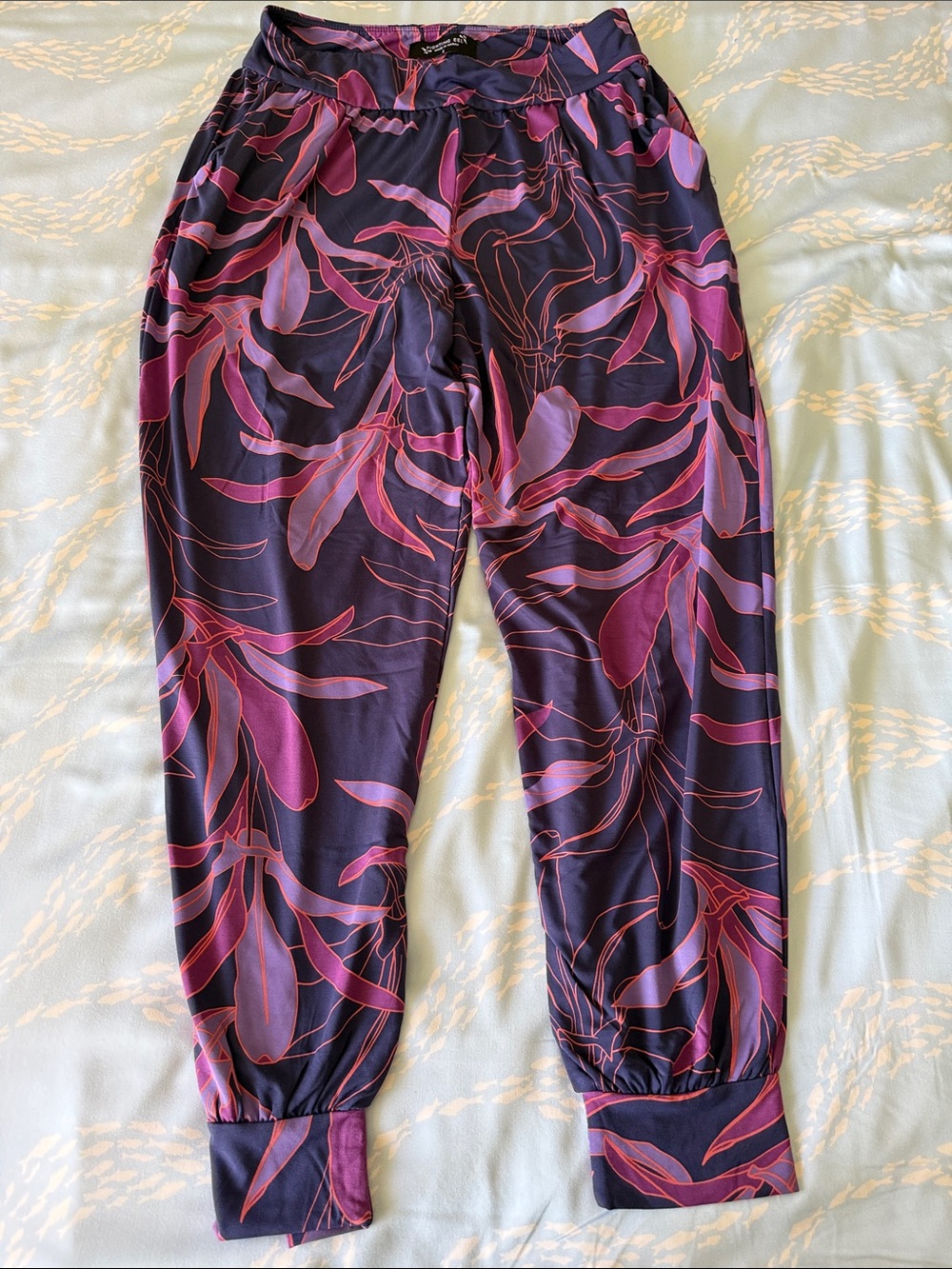 Fighting Eel Purple and Coral Floral Jogger Pants